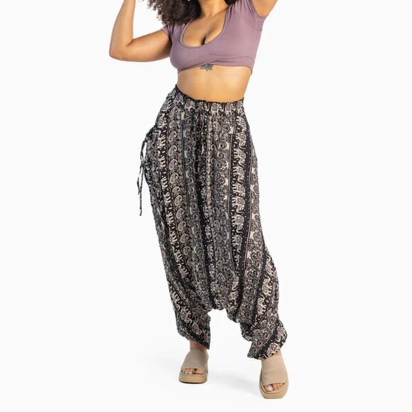 Buddha Pants Womens Elastic Drawstring Boho Hippie Lotus O.G. Harem Pants Black - Picture 3 of 16